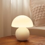 Mushroom Lamp Small Lamp, Table Bedside Nightstand Lamp for Bedroom, Cute Mini Modern Lamp Dimmable, Unique Aesthetic Home Decor for Living Room Girl Gifts, Ceramic Base Glass Lamp(White)