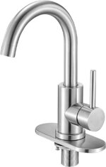 Single Handle Sink Faucet, Kitchen Faucet Brushed Nickel Single Handle, Kitchen Water Faucets with Anti-Splash Aerator, Suitable for Bathroom, RV, Bar Sink, Public Restroom, High Arc Spout