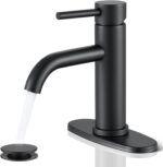 Black Bathroom Faucet,  Single Hole Bathroom Faucet with Pop-up Drain and Flexible Hoses, Single Handle Faucet for Bathroom Sink, Vanity, RV, Modern Farmhouse, Suitable for 1 Hole or 3 Hole