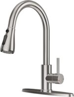 Kitchen Faucets with Pull Down Sprayer, High Arc Stainless Steel Single Handle Kitchen Sink Faucet, 1 or 3 Hole Brushed Nickel Water Faucets for Farmhouse Laundry Camper Rv Bar