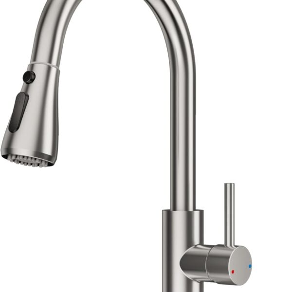 Kitchen Faucets with Pull Down Sprayer, High Arc Stainless Steel Single Handle Kitchen Sink Faucet, 1 or 3 Hole Brushed Nickel Water Faucets for Farmhouse Laundry Camper Rv Bar
