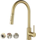 Gold Kitchen Faucet with Pull Down Sprayer, High Arc Stainless Steel Material, with  Ceramic Cartridge,Without Deck Plate,Fit for 1 Hole Kitchen Sink or Laundry Sink,Brushed Gold,