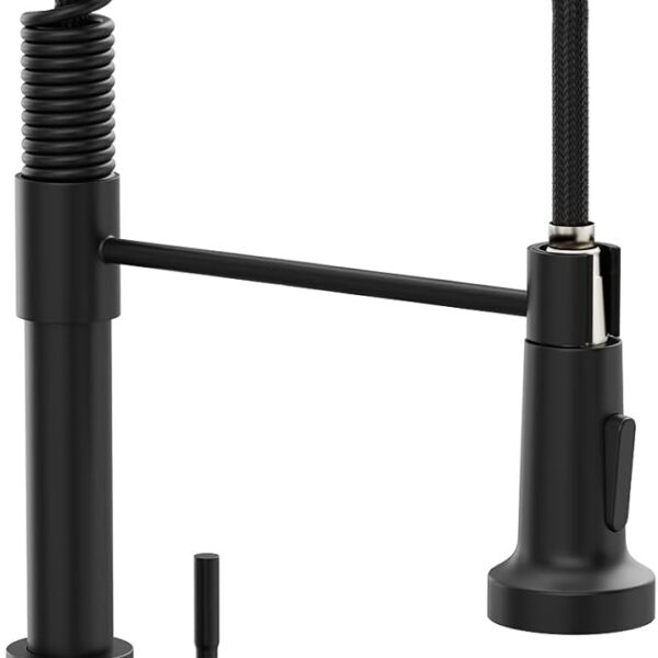 Black Kitchen Faucet with Pull Down Sprayer Single Hole Spring Kitchen Sink Faucet, Suitable for Farmhouses, RV, Utility Laundry Room, Outdoor, and Campers. Llave para fregadero de cocina