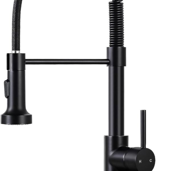 Kitchen Faucets with Pull Down Sprayer Matte Black - Dual Mode Setting Single Handle 1 or 3 Holes Commercial Black Kitchen Sink Faucet with Deck Plate for Farmhouse RV Vessel Basin