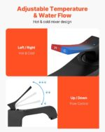 Single Handle Sink Faucet, Matte Black Finish Faucet Kitchen Sink, Kitchen Water Faucets with Push-Button Drain, Suitable for Bathroom, RV, Bar Sink, Public Restroom, Waterfall-Style Spout - Image 2