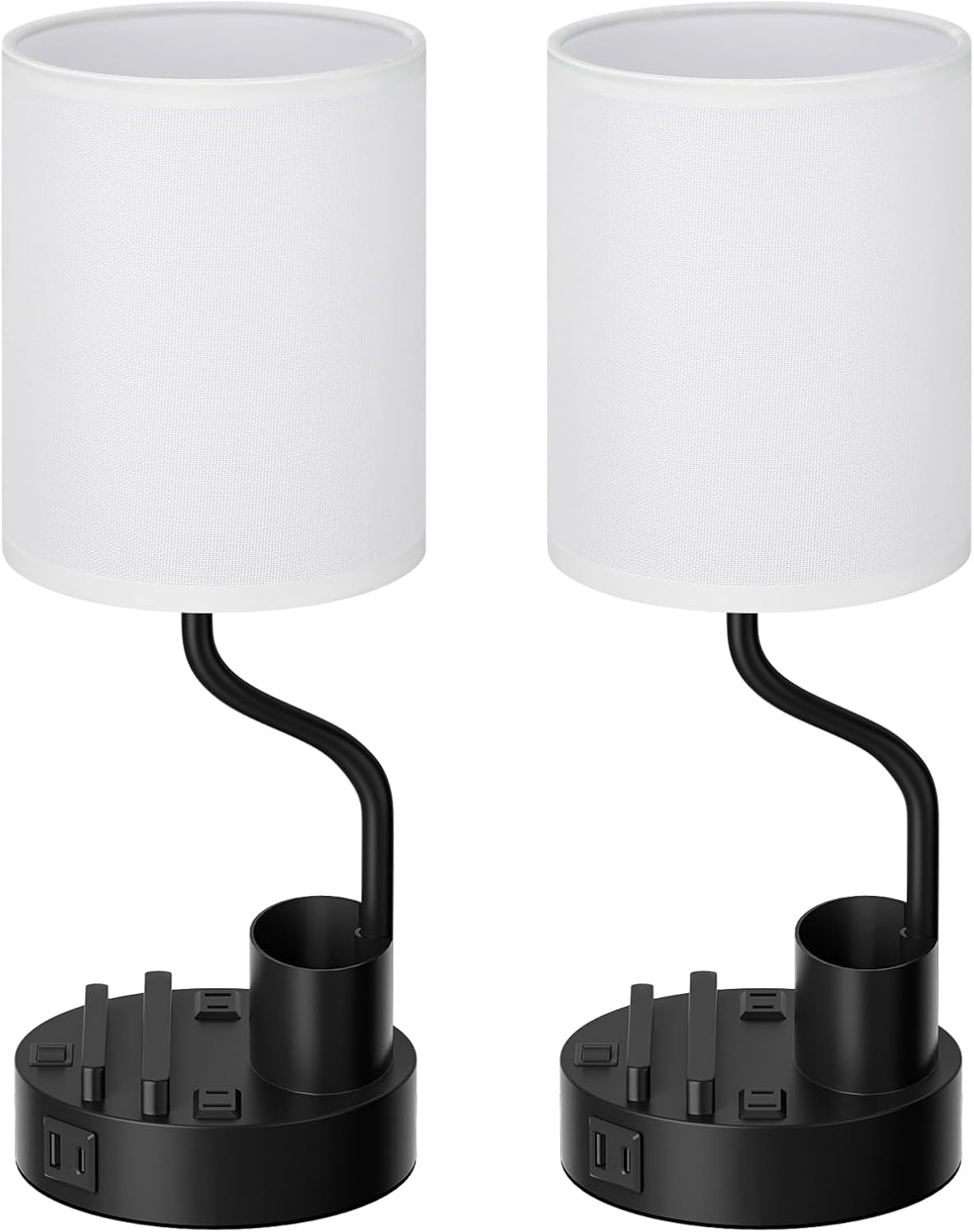 619A5uopvyL._AC_SL1500_.jpg White Bedside Table Lamps for Bedroom Set of 2 - Nightstand Light with AC Outlet and USB A & C for Charging, 3 Color Temperatures Desk Lamp with Pen Holder & Phone Stand for Living Room/Dorm/Office - Image 1