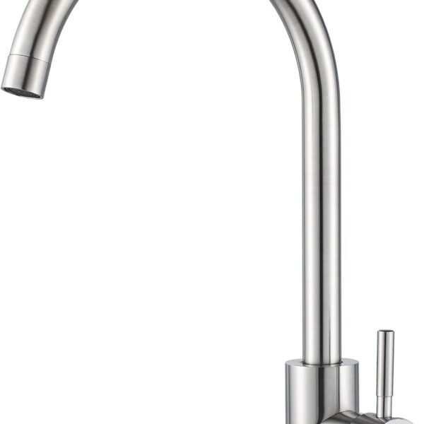 Single Handle High Arc Kitchen Faucet Stainless Steel Brushed Nickel,Commercial Single Hole Kitchen Sink Faucet,Modern One Hole Bar Sink Faucet
