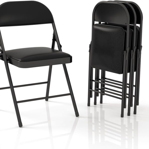 4 Pack Folding Chairs with Padded Cushion & Back, Padded Folding Chairs for Home, Office, Indoor, Outdoor Events (Black, 4 Pack)