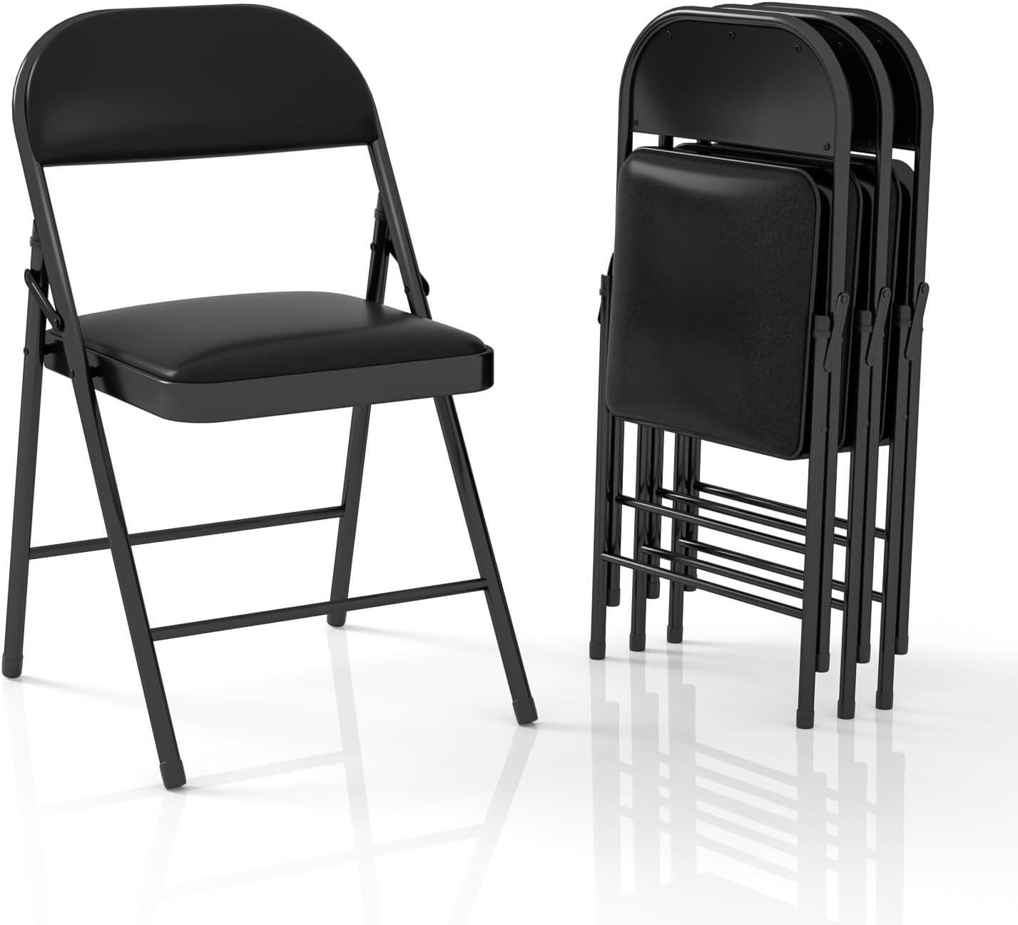 61BA-kiCdFL._AC_SL1500_.jpg 4 Pack Folding Chairs with Padded Cushion & Back, Padded Folding Chairs for Home, Office, Indoor, Outdoor Events (Black, 4 Pack) - Image 1