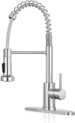 Kitchen Faucet with Pull Down Sprayer,Commercial Single Handle Stainless Steel Kitchen Faucets with Deck Plate (Brush Nickel)