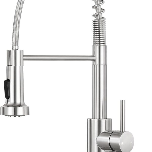 Kitchen Faucet with Pull Down Sprayer,Commercial Single Handle Stainless Steel Kitchen Faucets with Deck Plate (Brush Nickel)