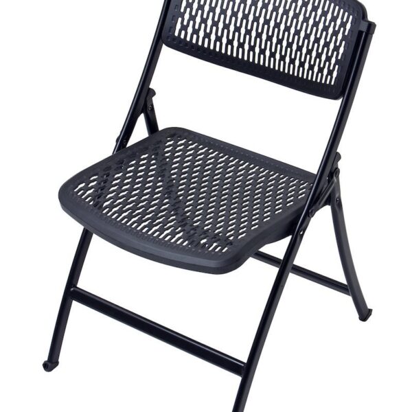 Folding Chair, 18-8 Steel, Black, 4-Pack