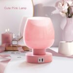 Touch Bedside Table Lamp - Pink Small Lamp for Bedroom with USB C+A Charging Ports 3 Way Dimmable, Nightstand Desk lamp with Glass Lamp Shade Warm LED Bulb Included, Simple Design Christmas - Image 2