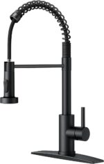 Black Kitchen Faucet with Pull Down Sprayer, Stainless Steel Commercial Single Handle Classic Spring Pull Out Kitchen Sink Faucet for Pot Filler, Farmhouse Camper Bar Laundry Room
