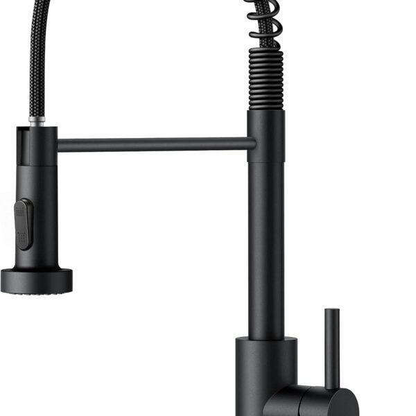 Black Kitchen Faucet with Pull Down Sprayer, Stainless Steel Commercial Single Handle Classic Spring Pull Out Kitchen Sink Faucet for Pot Filler, Farmhouse Camper Bar Laundry Room