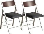 Folding Chairs with Cushion 2 Pack - Heavy Duty Steel Frame Foldable Dining Chairs, Waterproof Leather Indoor Outdoor Comfortable Folding Chairs for Home, Conference Rooms, Weddings, Events (Black)