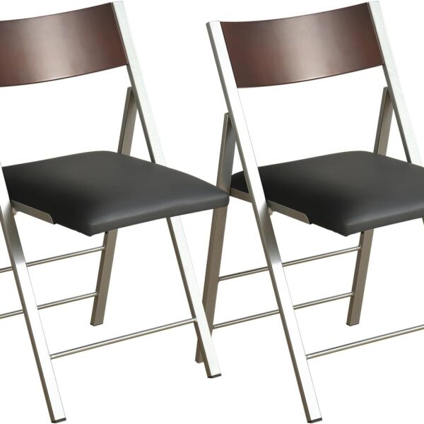 Folding Chairs with Cushion 2 Pack - Heavy Duty Steel Frame Foldable Dining Chairs, Waterproof Leather Indoor Outdoor Comfortable Folding Chairs for Home, Conference Rooms, Weddings, Events (Black)