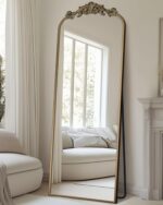 Arched Full Length Mirror, 58"x18" Floor Mirror Freestanding with Carved Metal Frame & Bottom Art Carved, Full Body Mirror for HomeDecor, Standing/Halling Large Wall Mirror for Bedroom, Bronze - Image 2