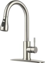 Kitchen Faucets with Pull Down Sprayer, Brushed Nickel High Arc Single Handle Stainless Steel Sink Faucet with Deck Plate for 1 or 3 Hole, Suitable for Farmhouse RV Bar Camper Laundry