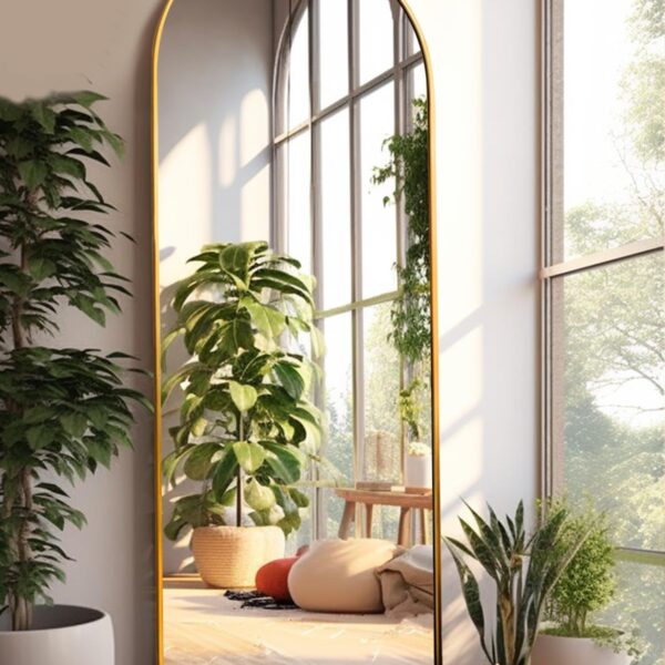 Arched Full Length Mirror, Floor Mirror with Stand, 18"x58" Large Mirror, Wall Mirror Full Length, Gold Floor Length Mirror, Body Floor Mirror, Wall Mounted Mirror for Bedroom, Gold