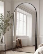 Full Length Mirror with Stand, 78"x38" Arched Full Body Mirror, Large Stand Up Mirror, Aluminum Frame Floor Standing Mirror, Freestanding Hanging Leaning Mounted for Bedroom Living Room Entryway Black