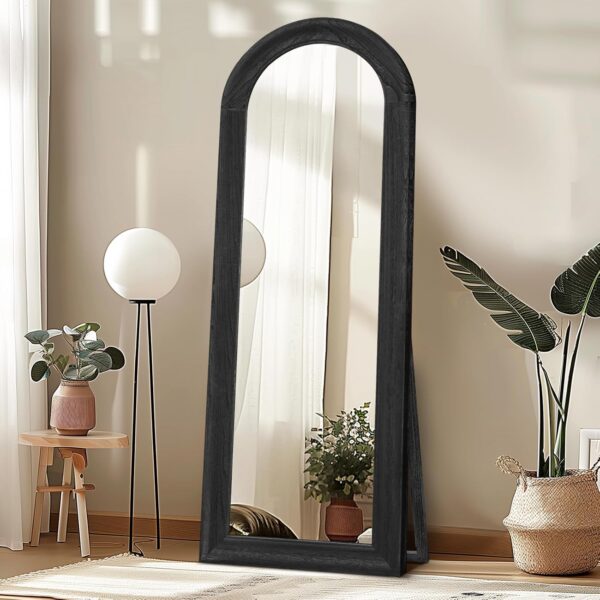 65"x22" Arched Full Length Mirror with Stand Solid Wood Frame Floor Large Mirror for Living Room, Bedroom Hanging Standing or Leaning Wall-Mounted, Black