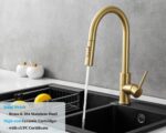 Gold Kitchen Faucet with Pull Down Sprayer, High Arc Stainless Steel Material, with  Ceramic Cartridge,Without Deck Plate,Fit for 1 Hole Kitchen Sink or Laundry Sink,Brushed Gold, - Image 2