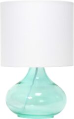 Small Glass Raindrop Bedside Table Lamp with White Fabric Shade, Aqua
