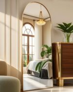 58"x18" Arched Full Length Mirror, Floor Mirror with Stand, Freestanding, Wall Mounted, Arched-Top Full Body Mirror for Bedroom, Dressing Room -Gold