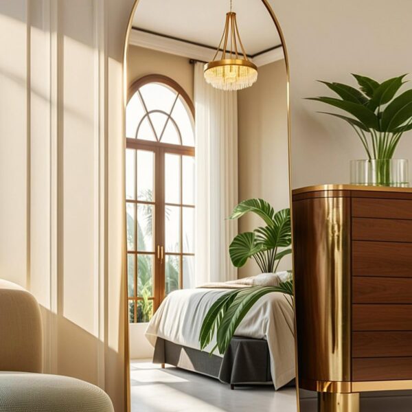 58"x18" Arched Full Length Mirror, Floor Mirror with Stand, Freestanding, Wall Mounted, Arched-Top Full Body Mirror for Bedroom, Dressing Room -Gold