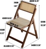Wooden Rattan Folding Chairs Portable Save Space Kitchen Dining Chair for Balcony Living Room, with Mesh Elastic Seat and Curved Back, 400LBS,1 Pack - Image 2