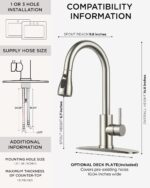Kitchen Faucets with Pull Down Sprayer, Brushed Nickel High Arc Single Handle Stainless Steel Sink Faucet with Deck Plate for 1 or 3 Hole, Suitable for Farmhouse RV Bar Camper Laundry - Image 2