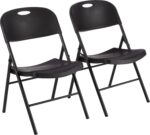 Foldable Portable Sturdy Folding Plastic Chair, 350-Pound Capacity, Black, 2-Pack