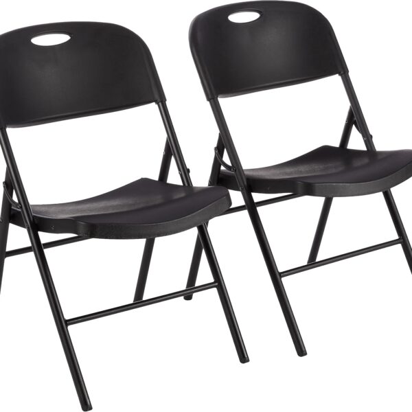 Foldable Portable Sturdy Folding Plastic Chair, 350-Pound Capacity, Black, 2-Pack