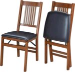 Wooden Folding Chairs with Padded Seats, Set of 2 - No Assembly Foldable Dining Chairs, Steel Folding Mechanism, Upholstered Cushion, Space-Saving, Fruitwood Frame