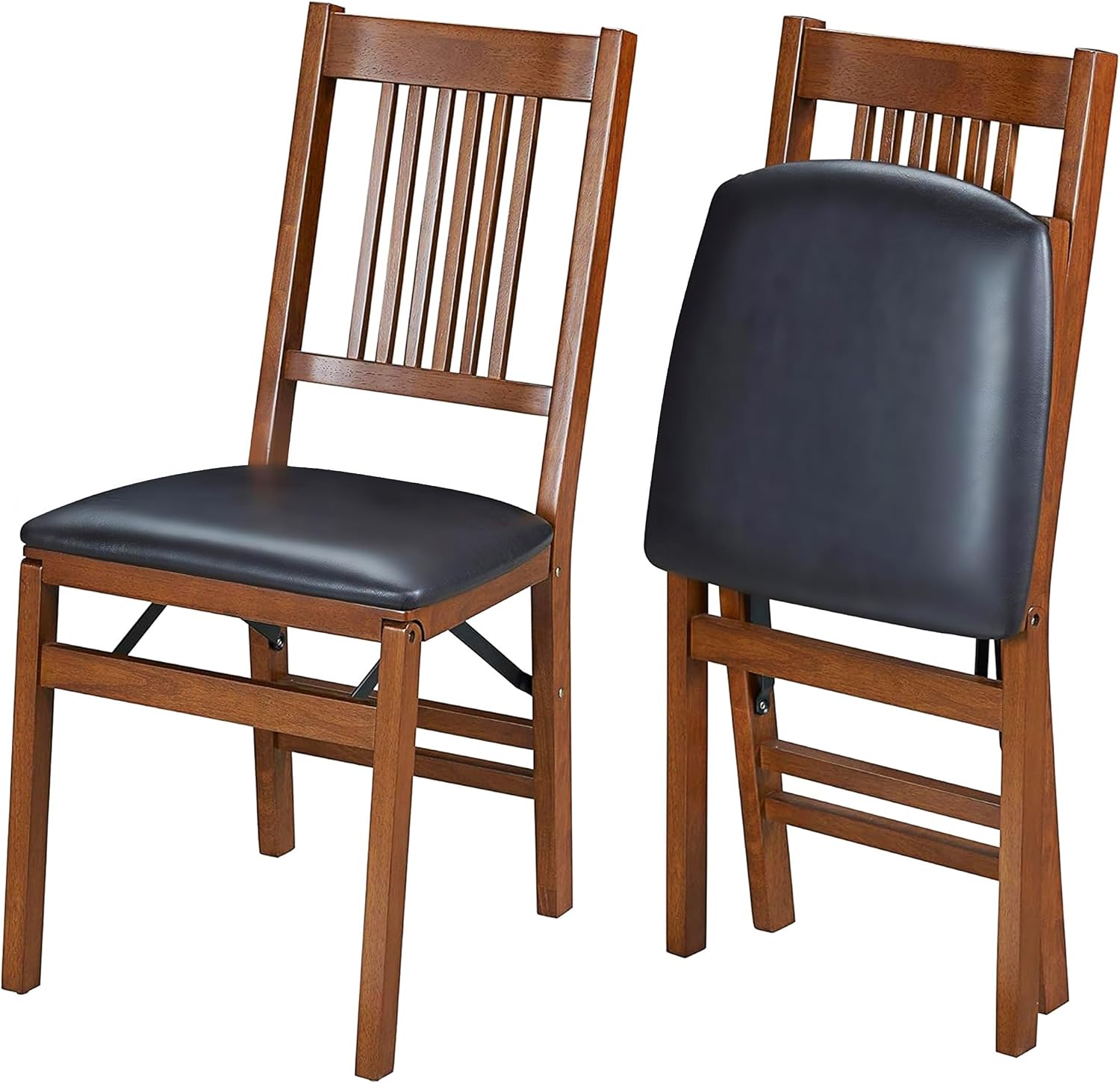 81K-9BTVsdL._AC_SL1500_.jpg Wooden Folding Chairs with Padded Seats, Set of 2 - No Assembly Foldable Dining Chairs, Steel Folding Mechanism, Upholstered Cushion, Space-Saving, Fruitwood Frame - Image 1