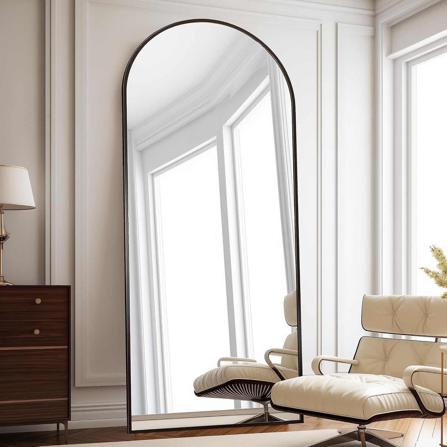 81bjzuHrKoL._AC_SL1500_.jpg Floor Length Mirror, 76"x34" Arch Full Length Mirror, Mirror Full Length Hanging or Leaning, Body Mirror with Stand, Wall Mounted Mirror, Arched-Top Mirror with Aluminum Frame for Bedroom(Black) - Image 1